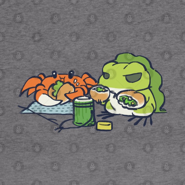 traveling frog eating picnic lunch with crab / tabi kaeru by mudwizard